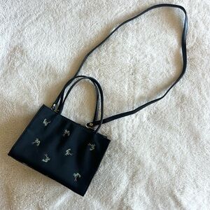 Black handbag/crossbody with embroidered palm trees